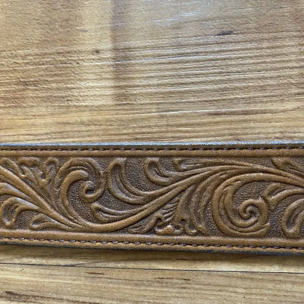 Justin Men's 30 USA Tan Belt Western Scroll Tooled Top Grain Soft Leather Cowboy